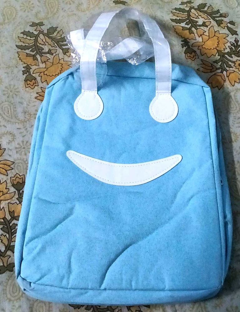 Cute Smiling Face Lunch Bag Blue Colour