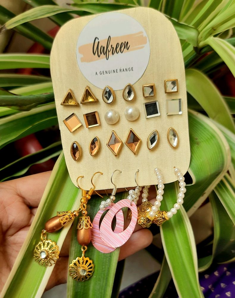 12 Pairs Of Dainty Antique Gold Studs &amp; Earrings