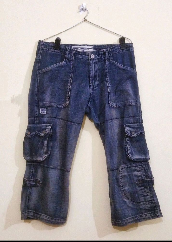 Vintage Denim Cargo Capri Pants