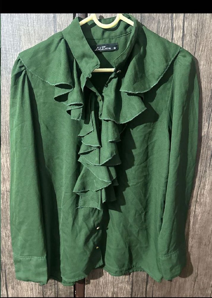 Elegant Green Ruffle Blouse