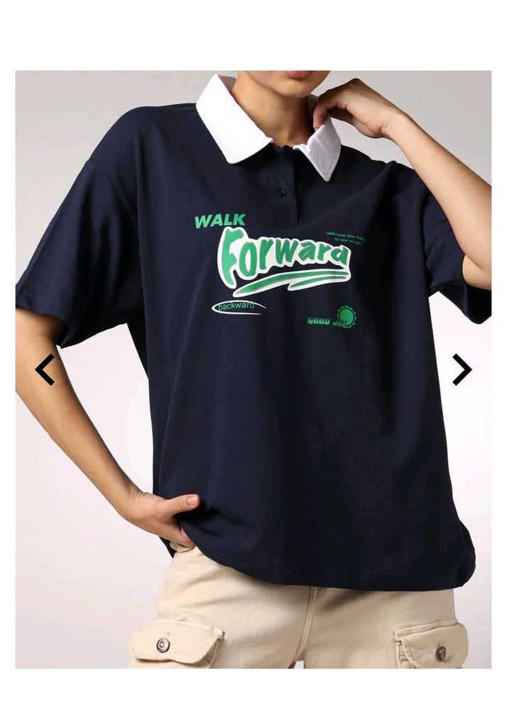 Shein Navy oversized Graphic Print Polo T-Shirt