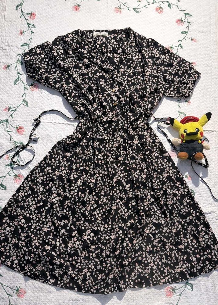 Floral Print Black Dress