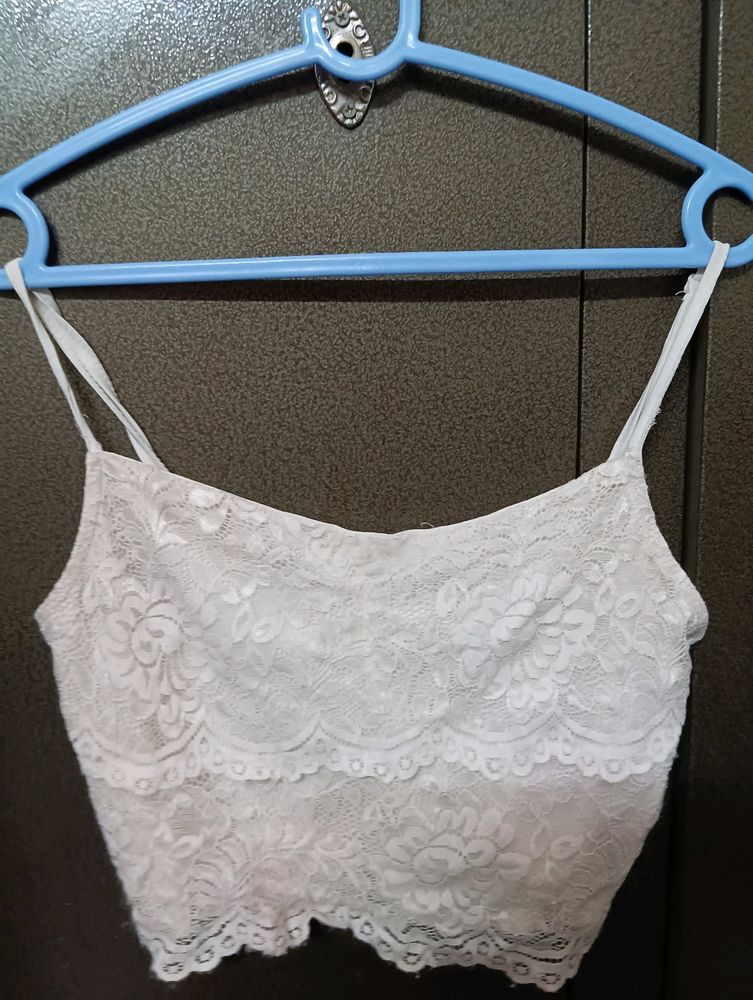 White Lace Cami Crop Top