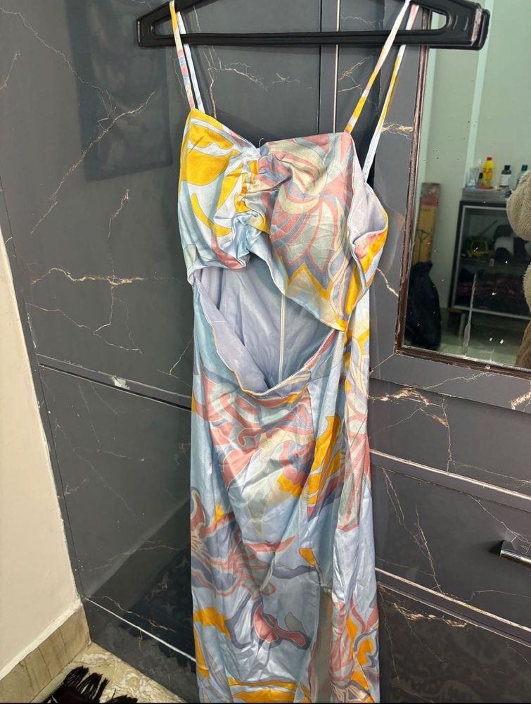 Abstract Print Cutout Midi Dress