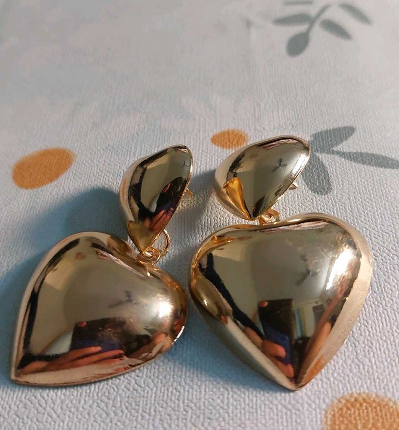 Gold Heart Drop Earrings