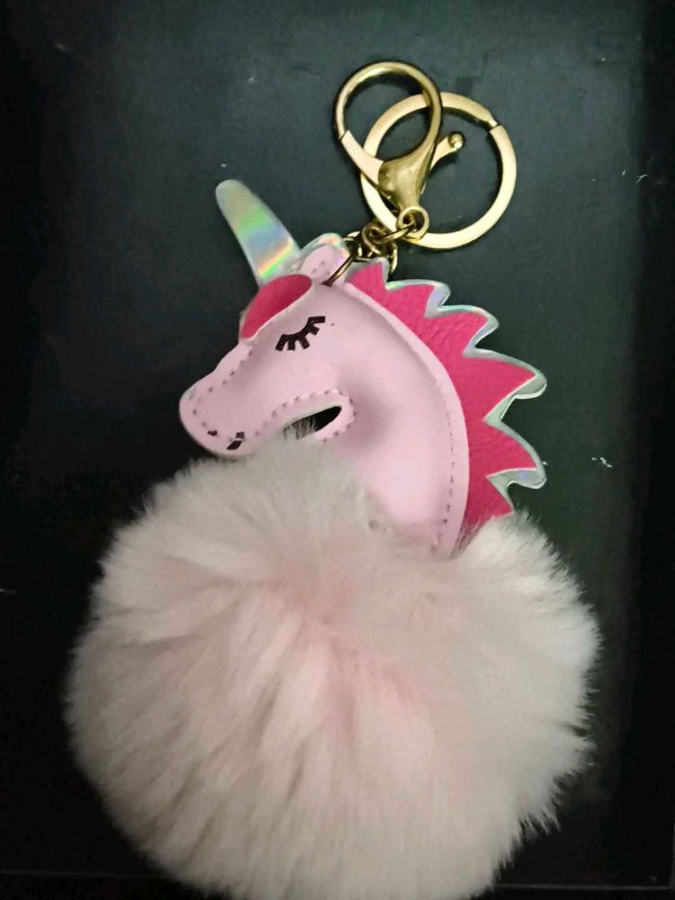 Unicorn Pom Keychain