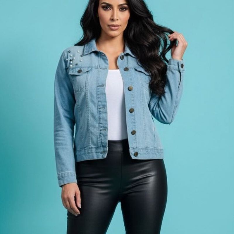Denim Jacket with Pearl Detail