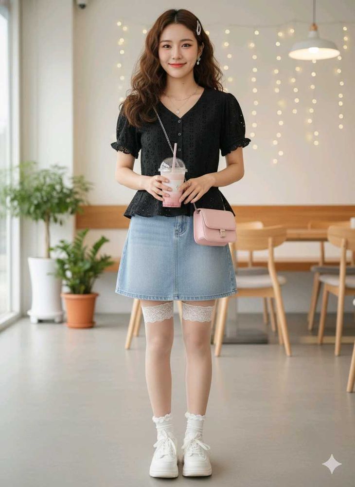 Black Eyelet Peplum Top