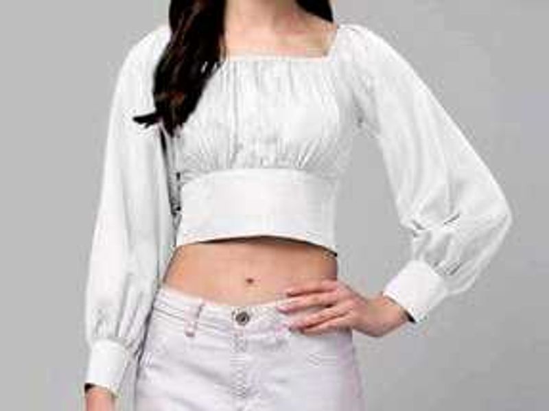 White Crop Top with Puffy Sleeves