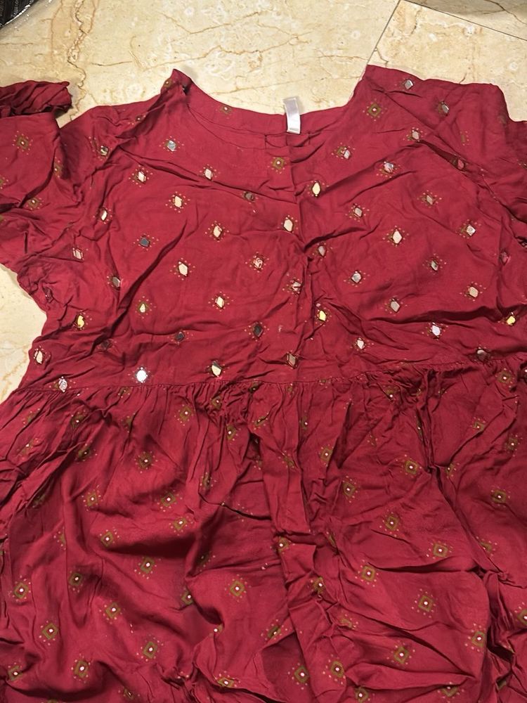 Maroon Mirror Work Kurta