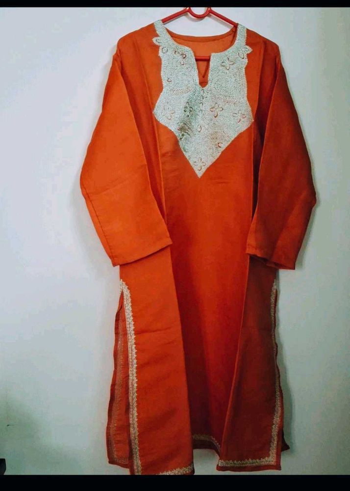 Orange Embroidered Kurta