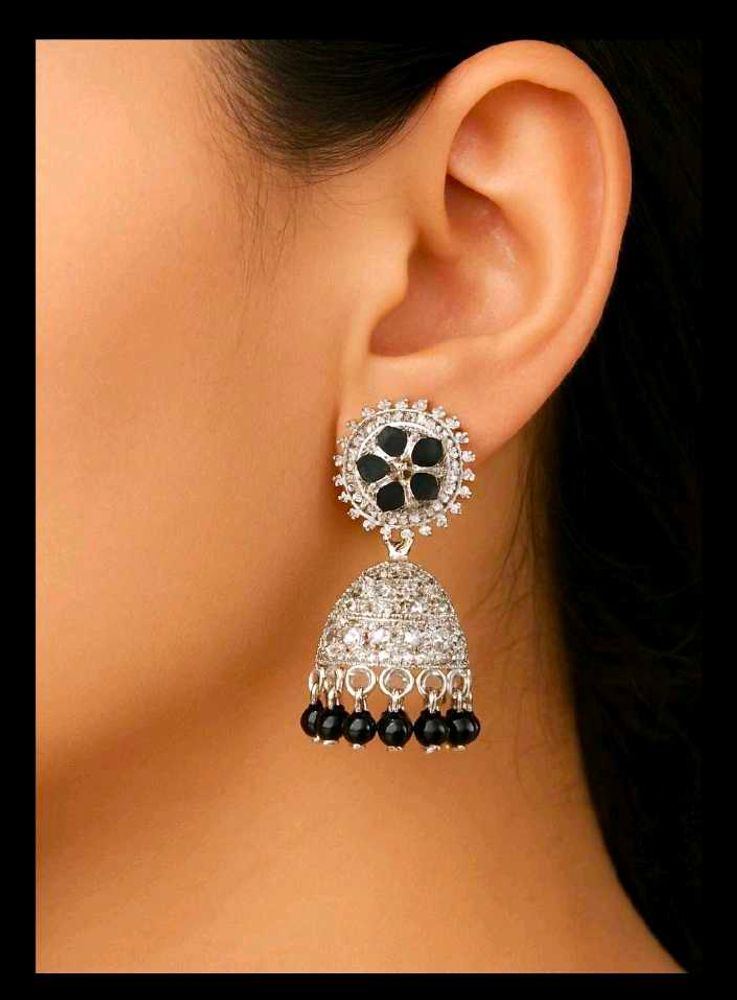 Stunning Black &amp; Silver Jhumka Earrings