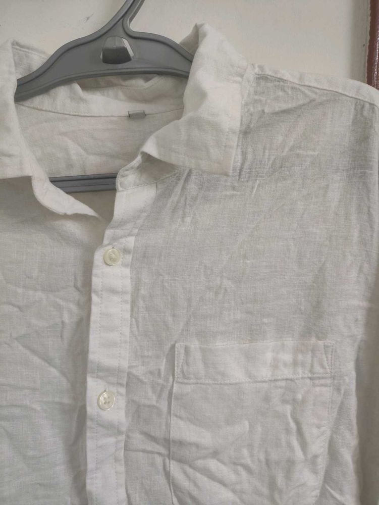 White Linen And Ethnic Shirt - Combo