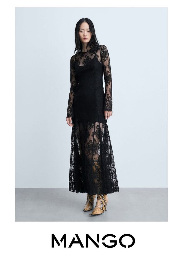 MANGO Black Lace Maxi Dress