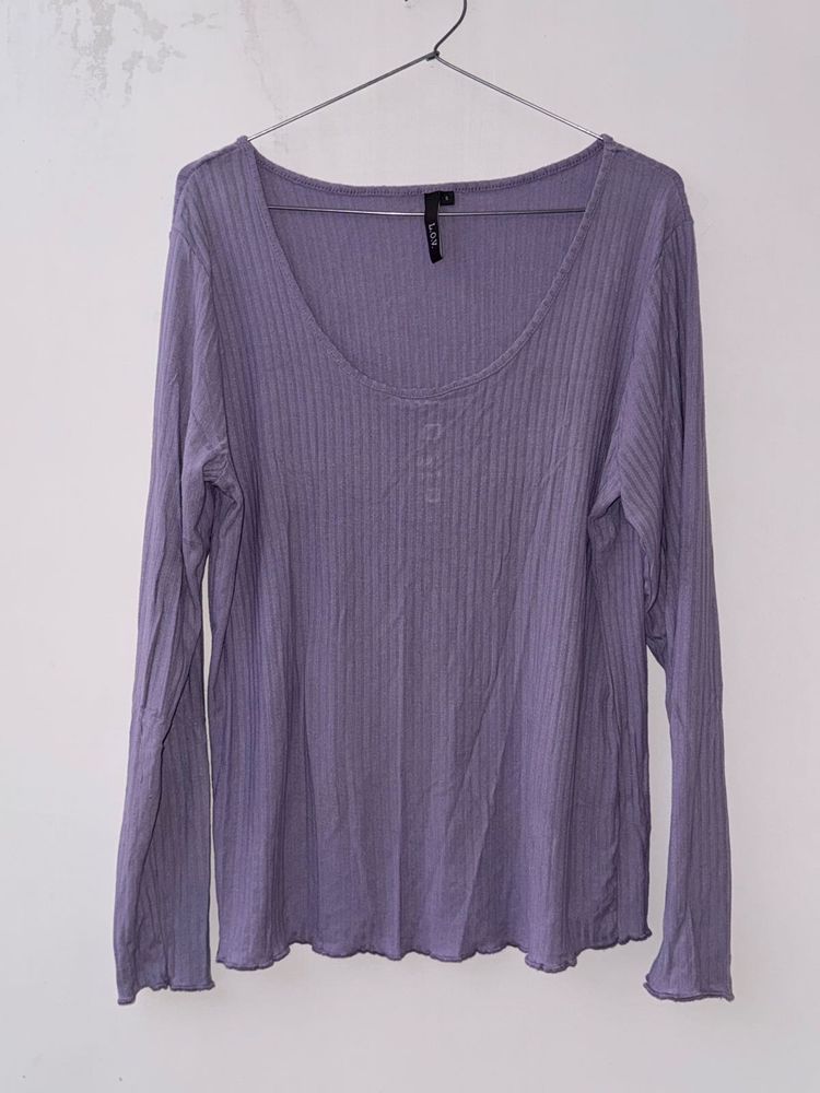 Lavender Ribbed Scoop Neck Long Sleeve Top