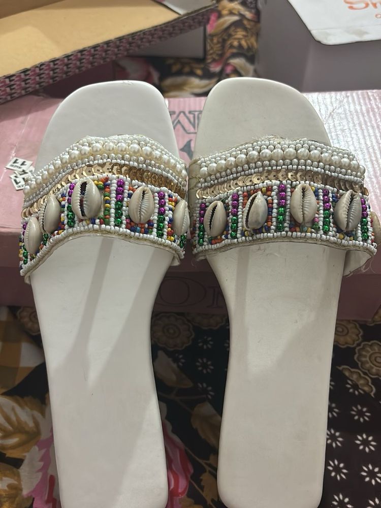 Shell Embellished Flats