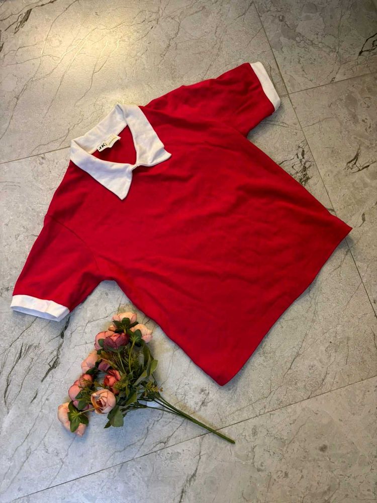 Pink &amp; White Contrast Collar Tee