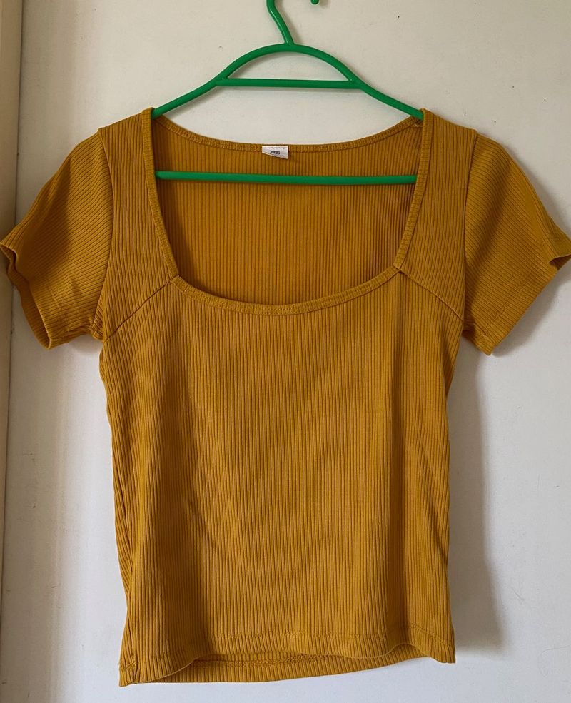 Mustard Ribbed Square Neck Top