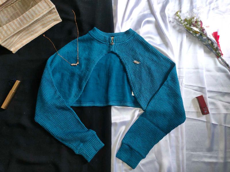 Teal Cropped Knit Shrug