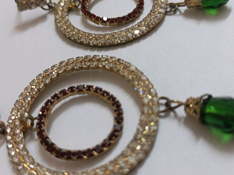 Red,green&amp;silver Color Earrings