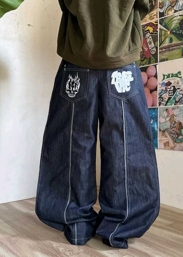 Baggy Graphic Raw Denim Jeans