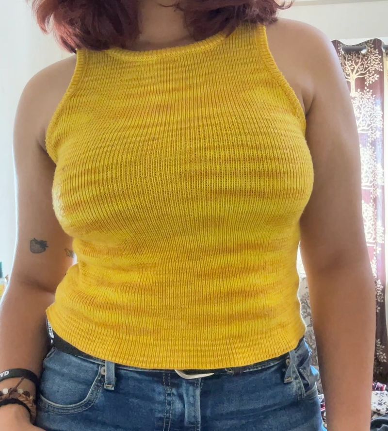 Urbanic Yellow Ribbed Knit Sleeveless Crop Top