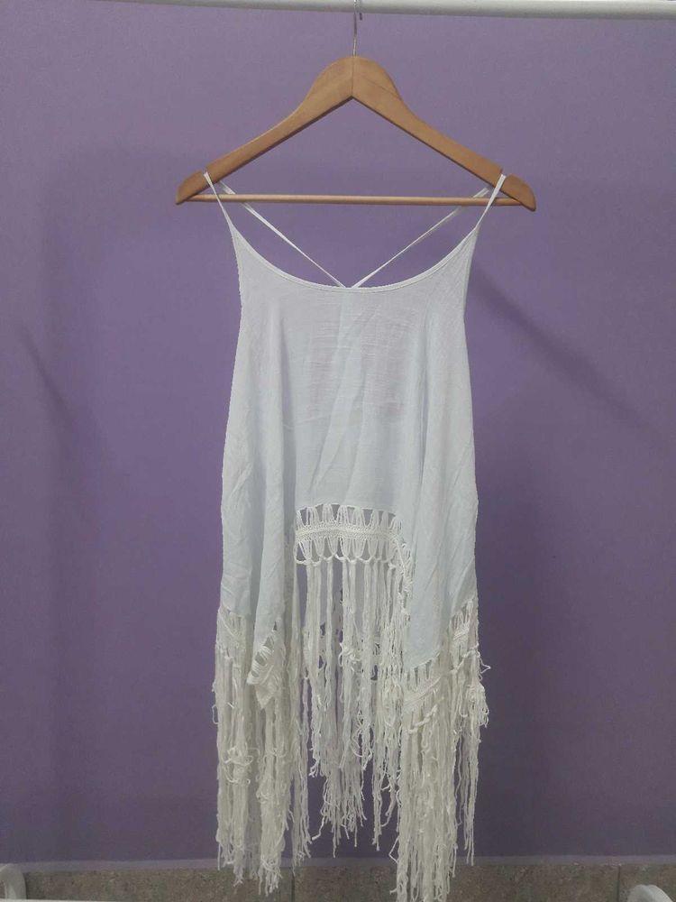 White Fringe Top