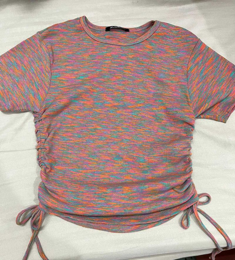 Colorful Ruched Crop Top