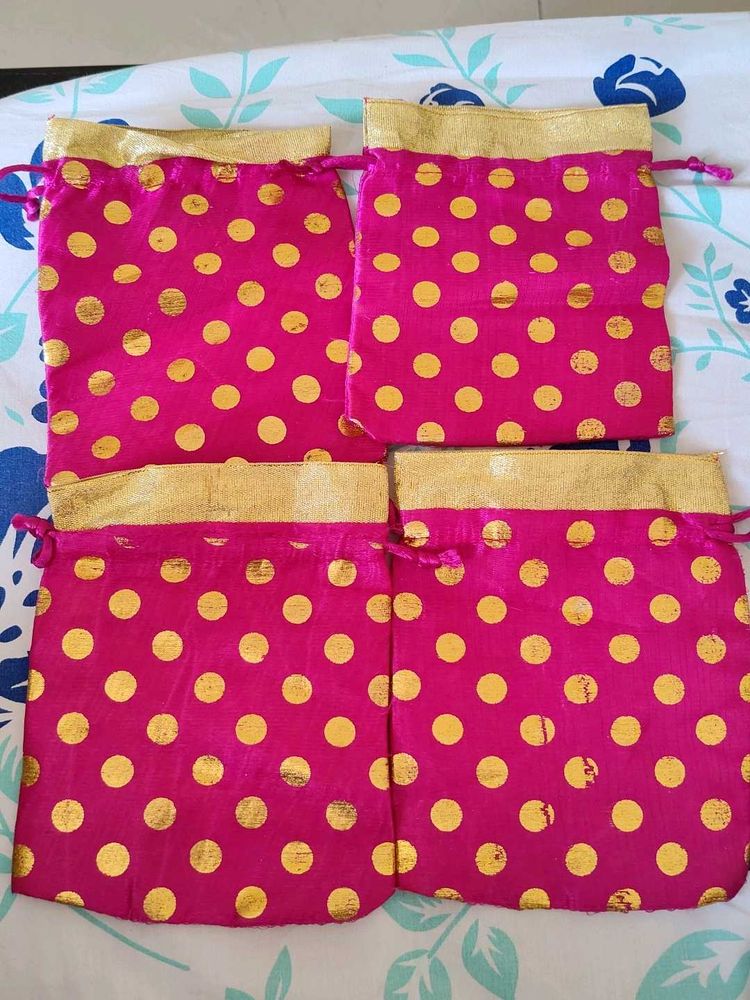 Pink &amp; Gold Polka Dot Pouches (Set of 4)