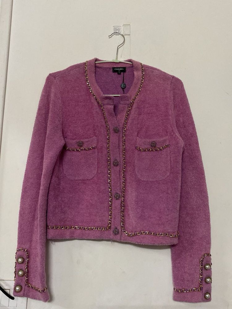Elegant Pink Knit Cardigan