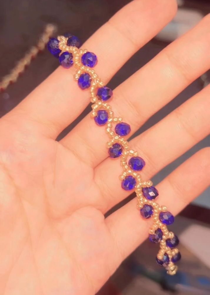 Black Crystal Beaded Bracelet🖤💙❤️