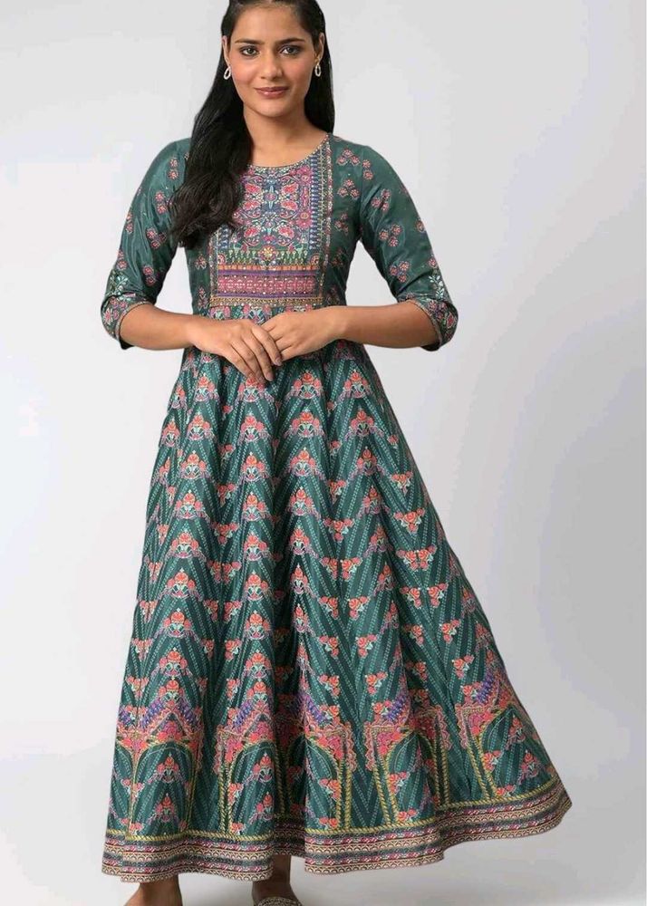 W Elegant Green Printed Maxi Dress