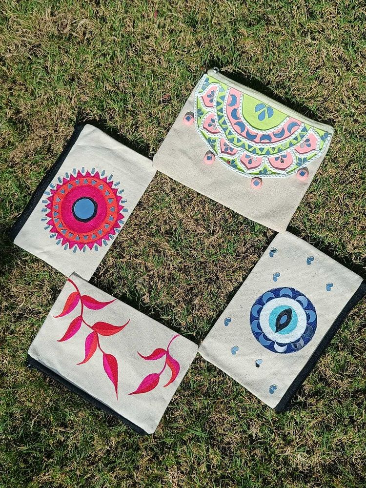 Hand-Painted Pouches - set of 4