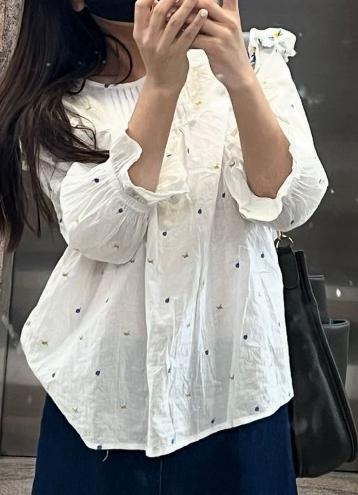 Embroidered Ruffle Blouse