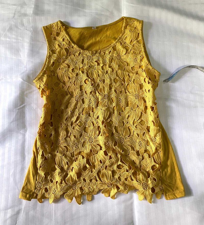 Yellow Floral Lace Tank Top Bust 34-38