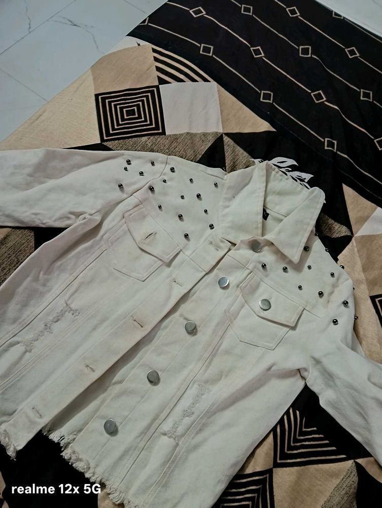 Studded White Denim Jacket