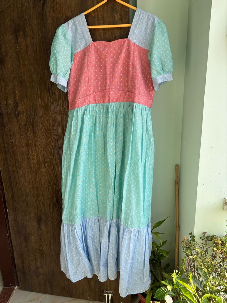 Pastel Hue Color Block Feeding Maxi Dress