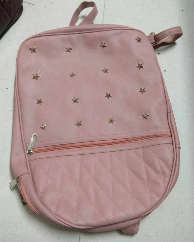 pink leather bag for college girls