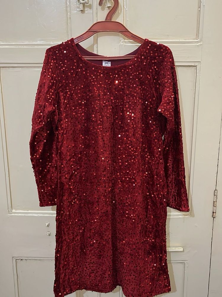 Red Sequin Velvet Dress
