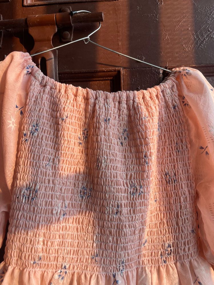 Peach Floral Smocked Top
