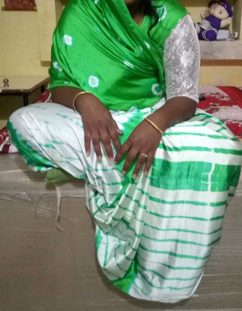 Green &amp; White satin Saree