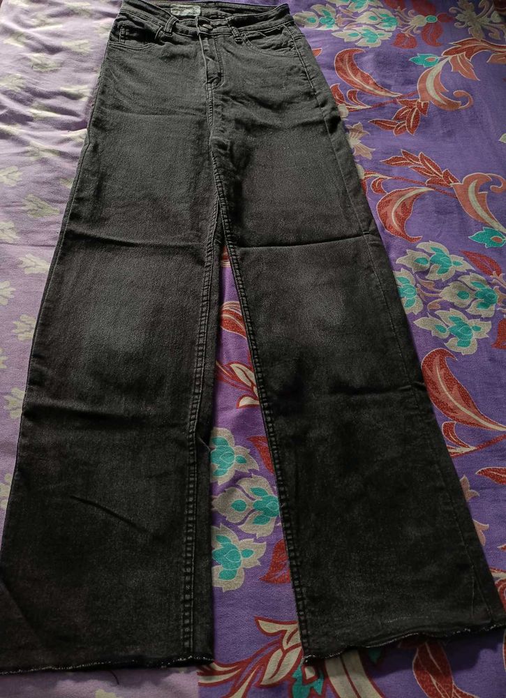 Wide Leg Black Washed Jeans