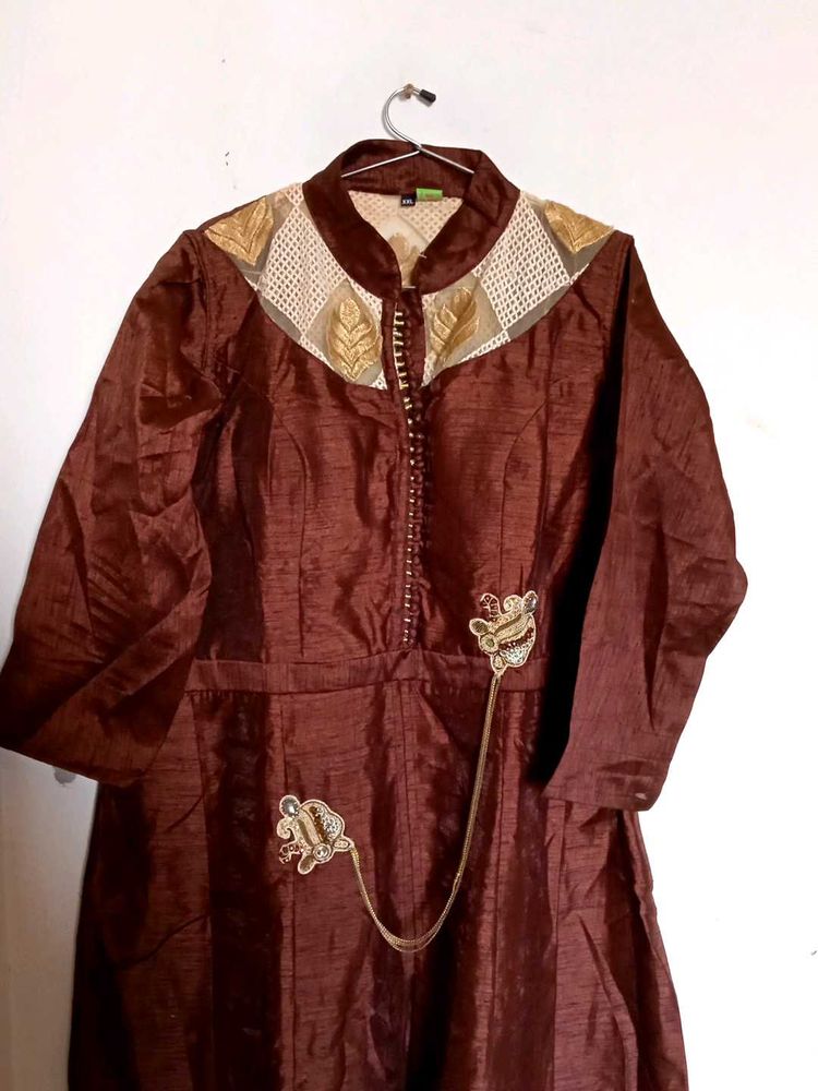 Brown Embroided Kurta
