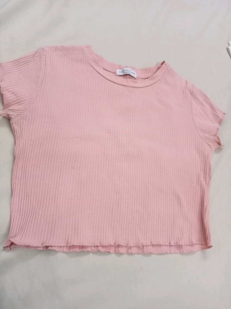 Pink Ribbed Crop Top