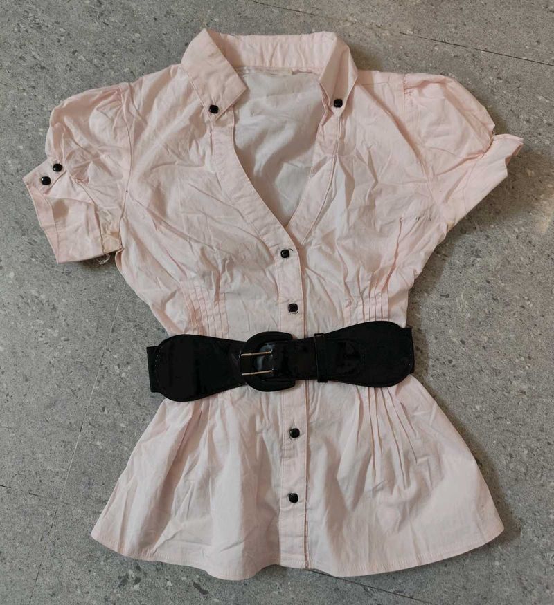 Pink y2k belt detail shirt