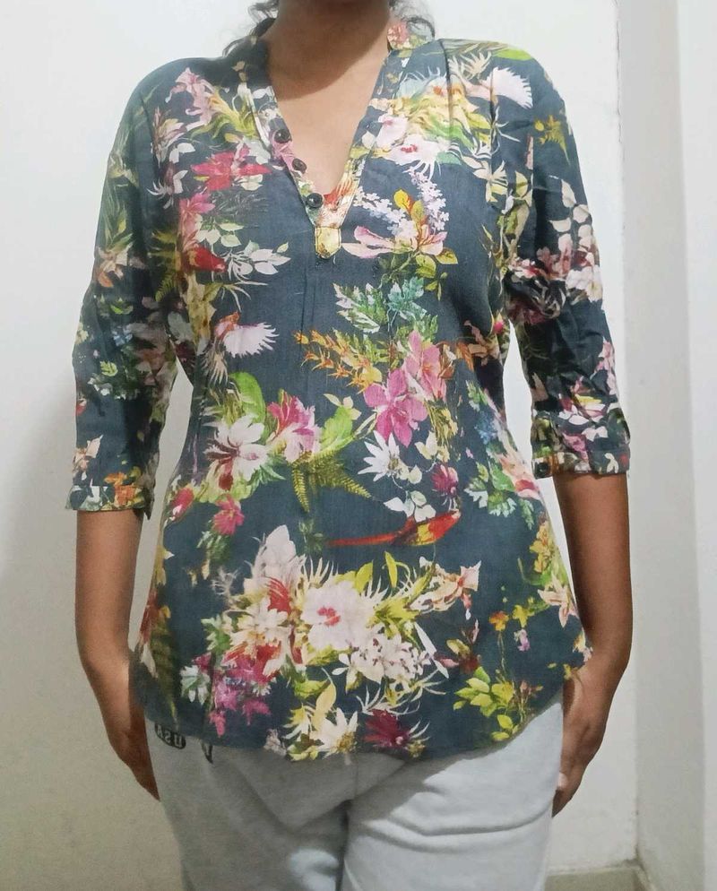 Floral Print Button-Up Top