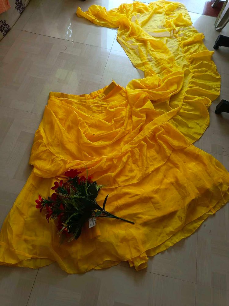 Vibrant Yellow Ruffled Skirt &amp; Dupatta Set