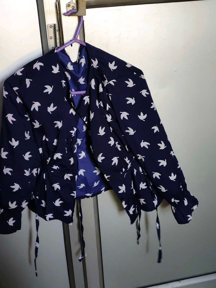 Bird Print Tie Front Blouse