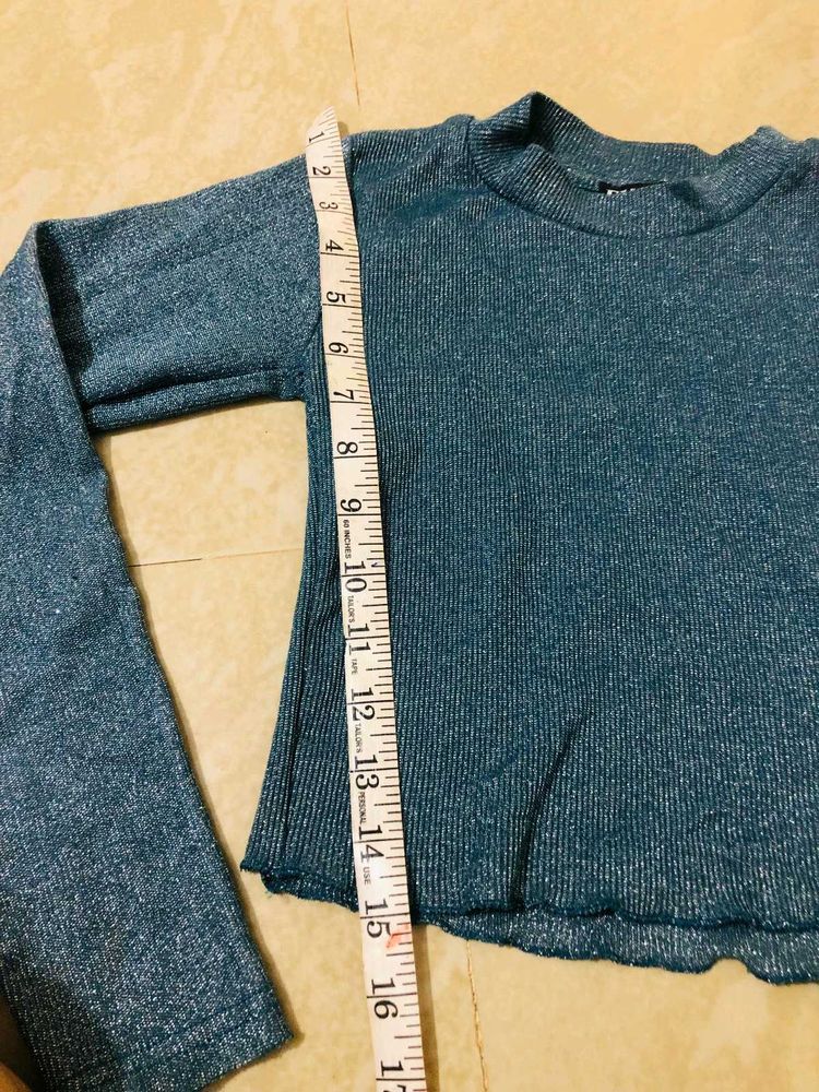 Blue Sparkle Long Sleeve Crop Top