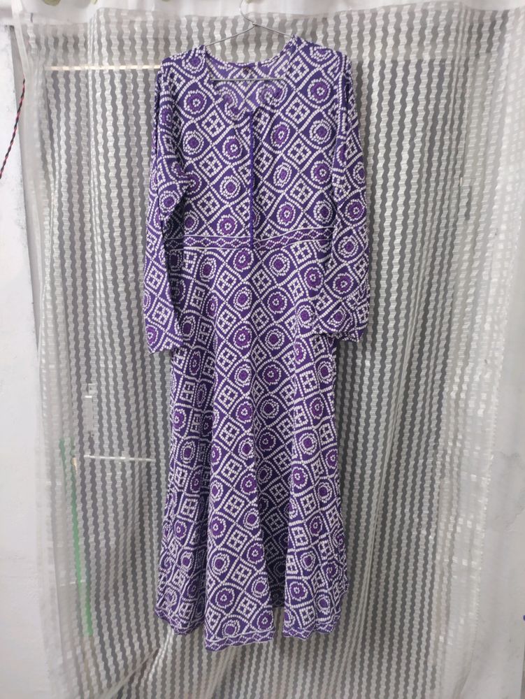 Purple Bandhani Print Kurti Ankle Length Pant Set